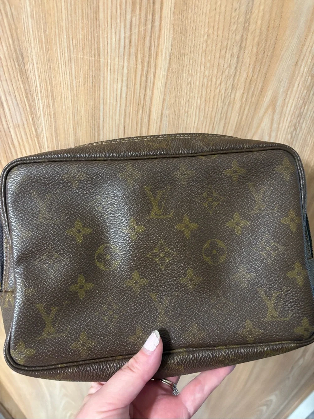 Auth Louis Vuitton Trousse Toilette 23 Brown Monogram Cosmetic Pouch Vintage - Picture 3 of 15